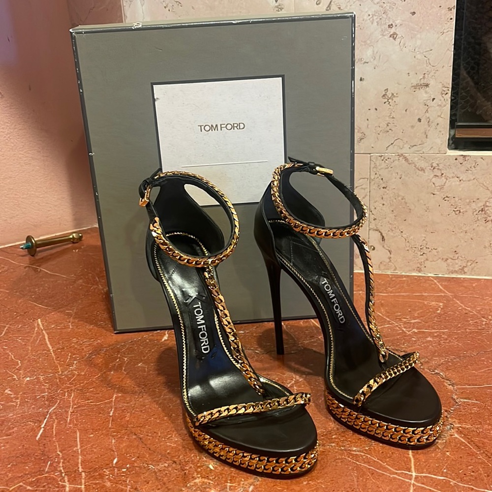 Authentic Tom Ford gold chained heel